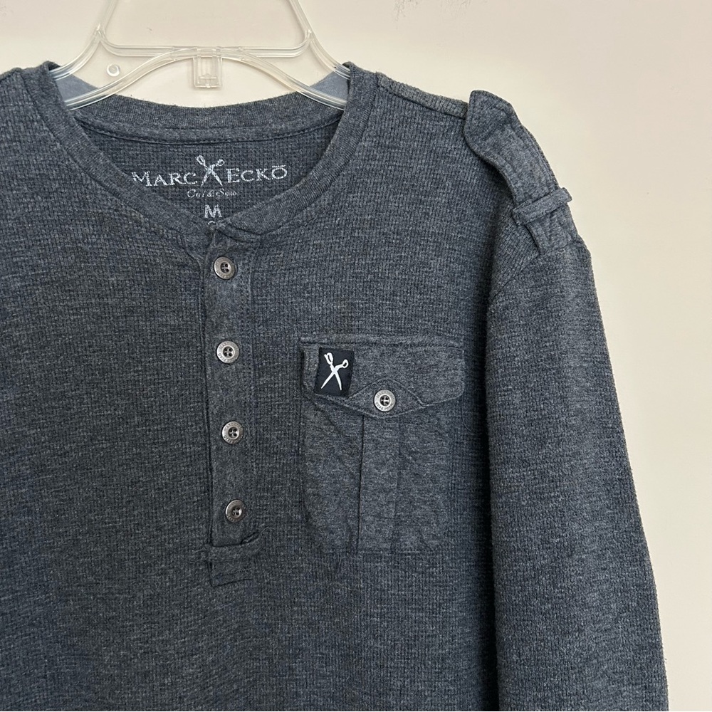 Marc Ecko Men’s Dark Gray Long Sleeve Henley - Picture 4 of 5